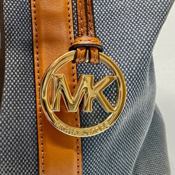 Michael Kors Canvas with Leather Trim Oversized Tote Denim & Brown Rare GUC - Picture 11 of 15